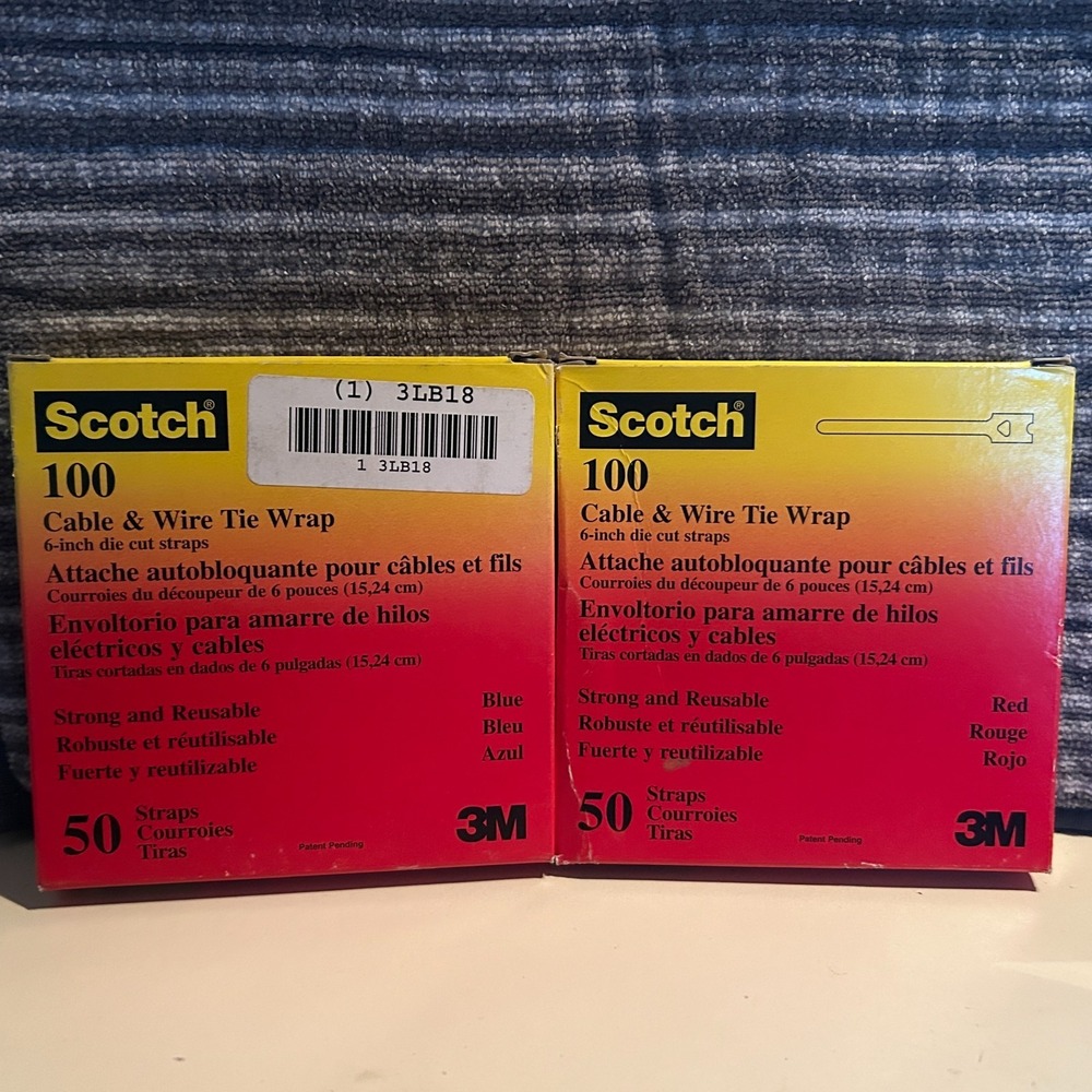 2 Pack 3M Scotch 100 Cable & Wire Tie Wrap 50 Straps (6 inch) Blue Red‎